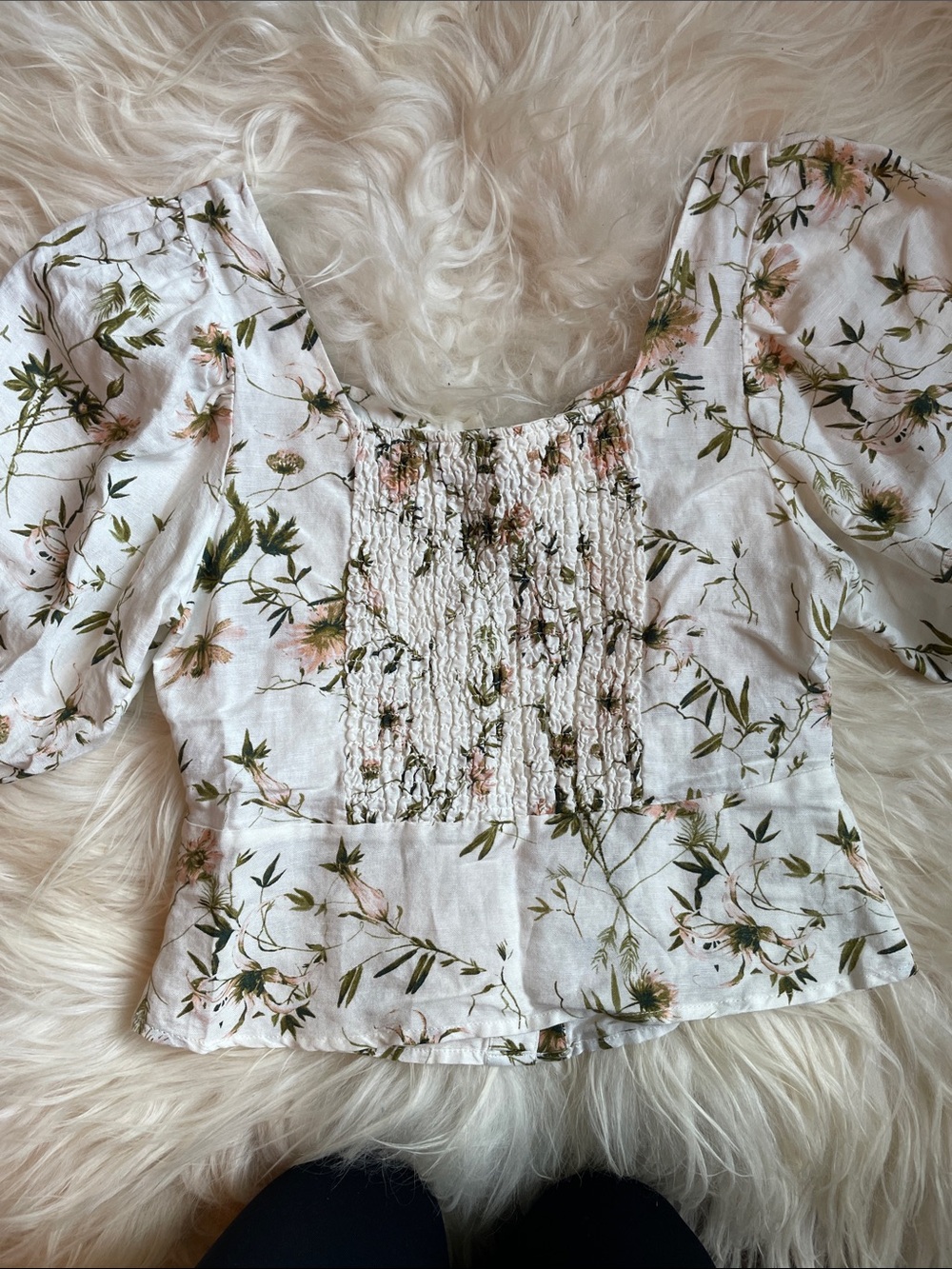 Linen Floral Button-Front Top - Picture 3 of 3